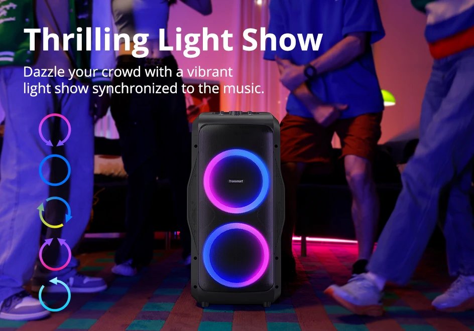 Tronsmart Halo 300 Speaker Partybox 240W with Guitar/Mic/XLR Input, TWS, 20H Playtime, wheels & Hidden Lever, for Party