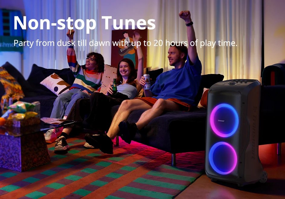 Tronsmart Halo 300 Speaker Partybox 240W with Guitar/Mic/XLR Input, TWS, 20H Playtime, wheels & Hidden Lever, for Party