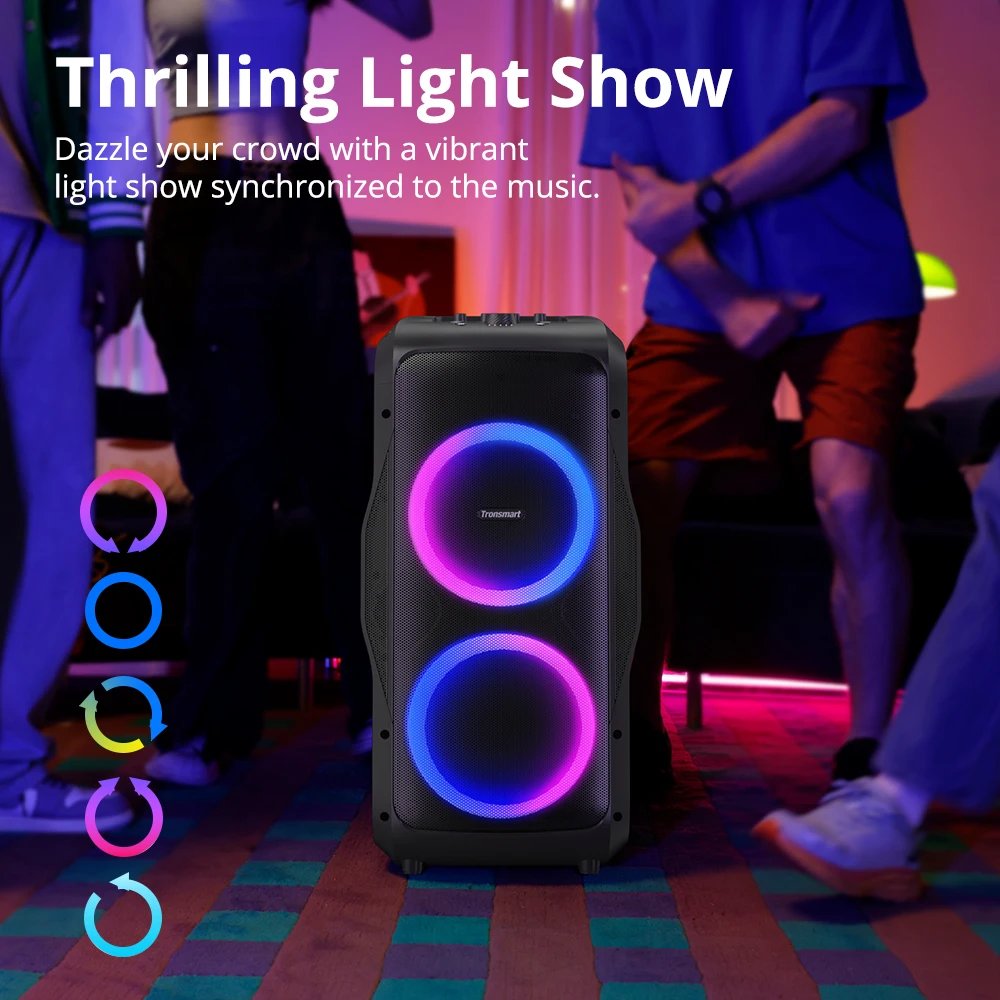 Tronsmart Halo 300 Speaker Partybox 240W with Guitar/Mic/XLR Input, TWS, 20H Playtime, wheels & Hidden Lever, for Party Tronsmart Halo 300 Speaker Partybox 240W with Guitar/Mic/XLR Input, TWS, 20H Playtime, wheels & Hidden Lever, for Party