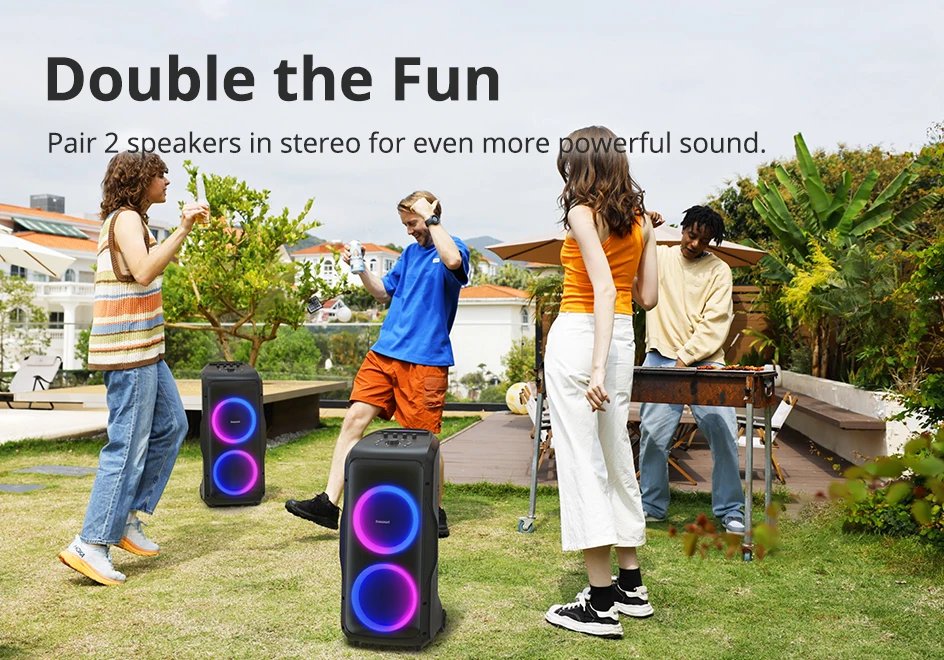 Tronsmart Halo 300 Speaker Partybox 240W with Guitar/Mic/XLR Input, TWS, 20H Playtime, wheels & Hidden Lever, for Party