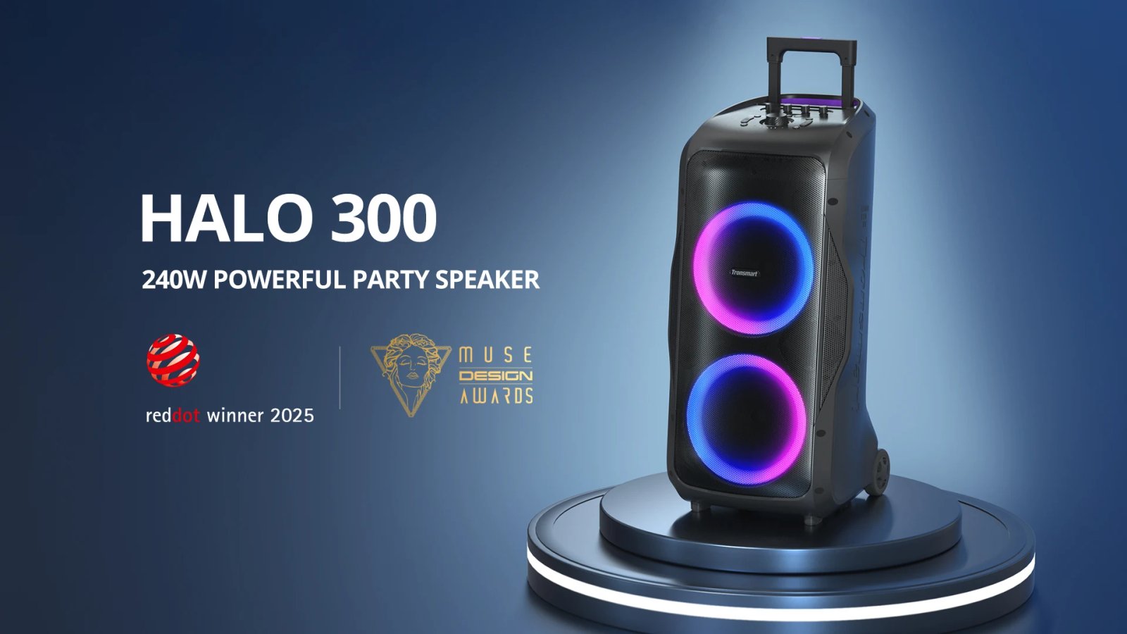 Tronsmart Halo 300 Speaker Partybox 240W with Guitar/Mic/XLR Input, TWS, 20H Playtime, wheels & Hidden Lever, for Party