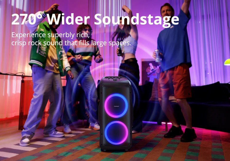 Tronsmart Halo 300 Speaker Partybox 240W with Guitar/Mic/XLR Input, TWS, 20H Playtime, wheels & Hidden Lever, for Party